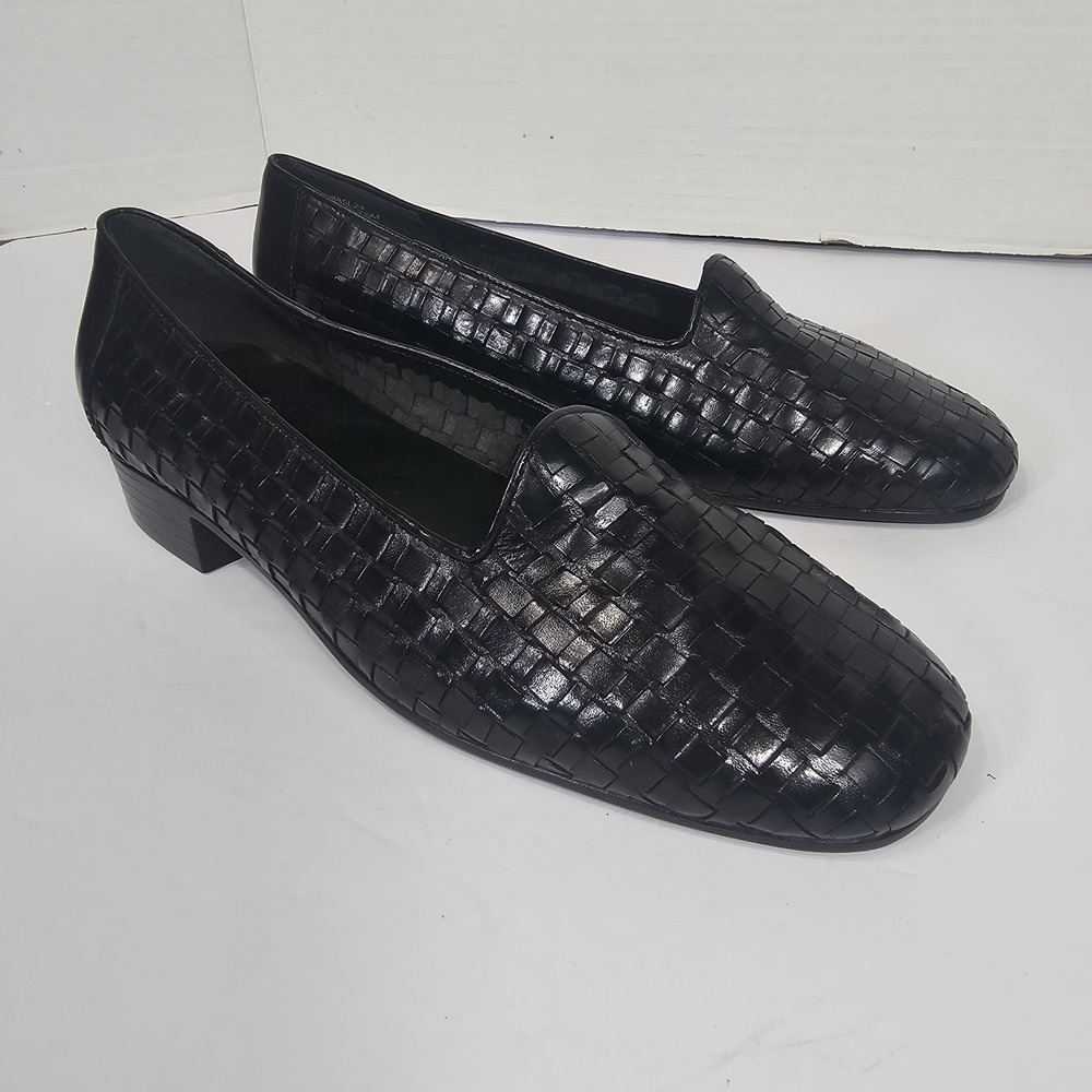 Vintage LifeStride Leather Shoes Loafers Sz 7.5M Black Basketweave Retro women's - Picture 3 of 7